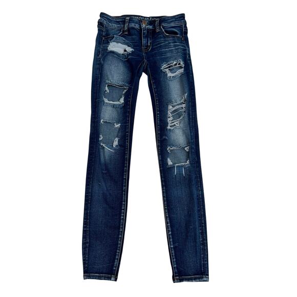 American Eagle Outfitters Super Stretch Distressed Low Rise Skinny Jeans Size 0 - Picture 1 of 9